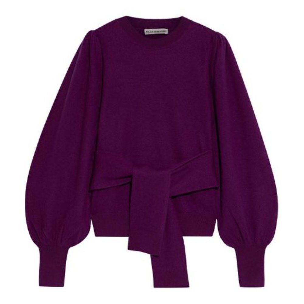 Ulla Johnson Purple Puff-Sleeve Tie-Waist Sweater